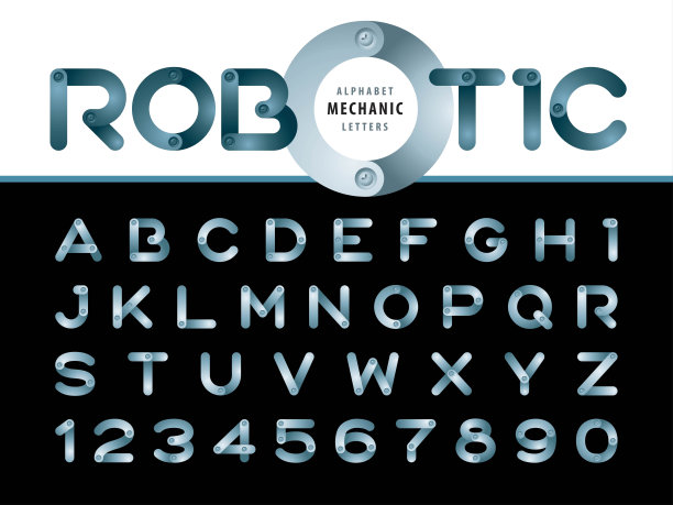 现代机器人和机械字母数字矢量图图片下载