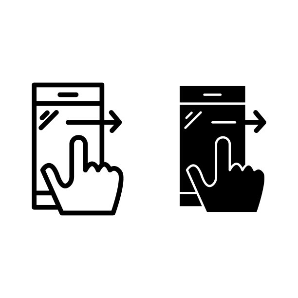 手指触摸智能手机屏幕线条和字形图标。智能手机与滑动手矢量插图孤立在白色。触摸屏轮廓风格设计，专为网页和应用设计。Eps 10。图片下载
