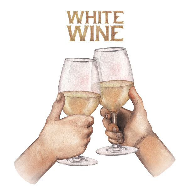 两个水彩画手拿着白葡萄酒图片下载
