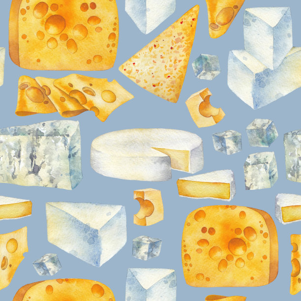 不同类型的奶酪水彩图案图片下载