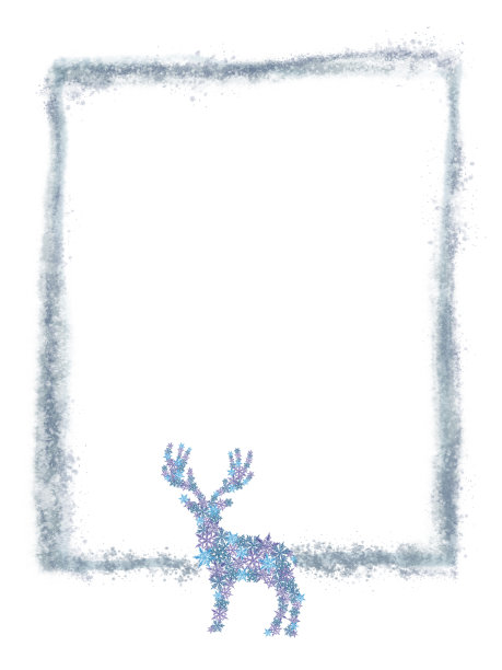 雾矩形框架装饰雪花驯鹿剪影。图片下载