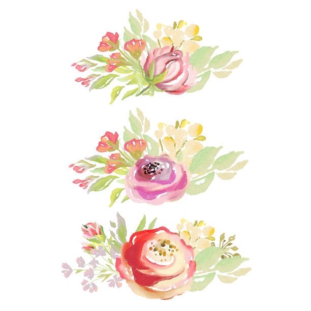 美丽的水彩花圈，花束集素材图片