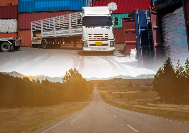 业务方式物流货物的概念，地图全球合作伙伴连接集装箱货物货轮的物流进出口哪个道路运输和山图片下载