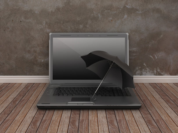 电脑笔记本电脑与伞- 3D渲染图片下载