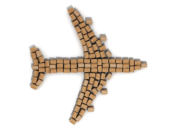 现代交付概念飞机形状的盒子3d渲染在白色图片下载