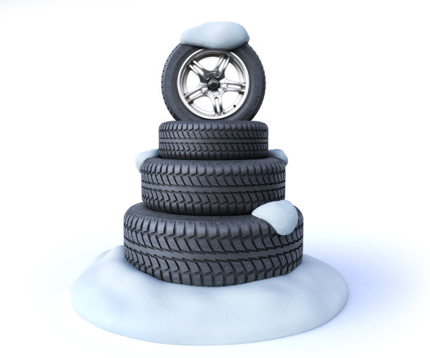 雪地轮胎的形状的圣诞树上的雪3d渲染在白色图片下载