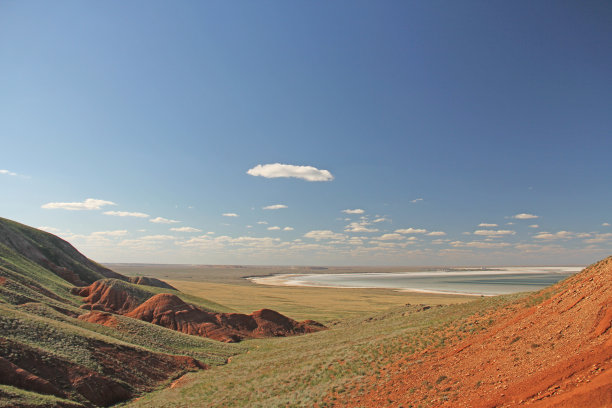 美丽的红土山映衬着蓝天。沙漠景观。空间的文本。引人注目的粘土沙漠景观图片下载