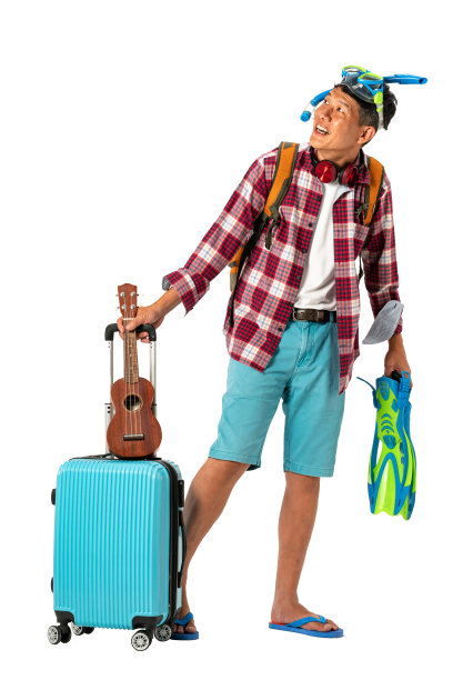快乐的游客孤立在白色的背景图片下载