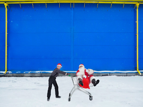 圣诞老人与购物车的商店背景图片下载