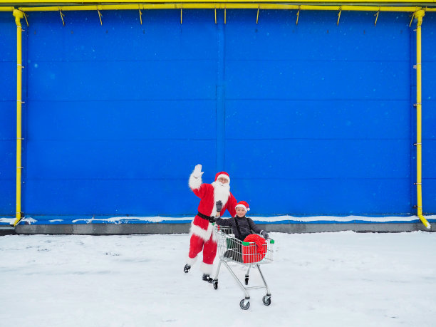 圣诞老人与购物车的商店背景图片下载