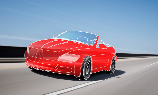 道路上的红色轮廓汽车图片下载