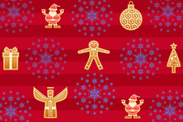 圣诞姜饼设计图案上的红色条纹背景与雪花星星伟大的背景或圣诞老人包装礼物纸图片下载