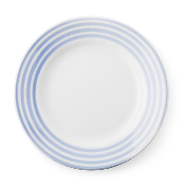 白色和蓝色空陶瓷板，俯视图一个孤立的物体图片下载