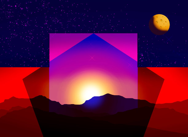 美丽的日落山和太空星星景观设计图片下载