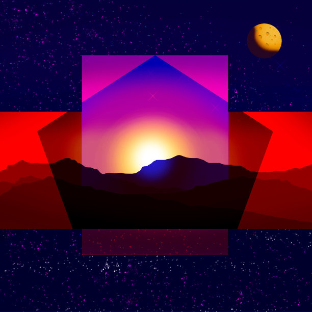 美丽的日落山和太空星星景观设计图片下载