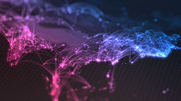 发光的城市和人口密度区域之间有弹跳线连接。亚洲的看法。三维演示图片下载