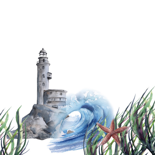 海上的灯塔。孤立在白色背景上。图片下载