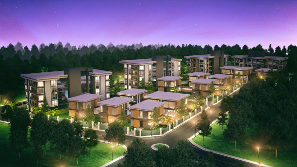 在自然区域的建筑综合体图片下载