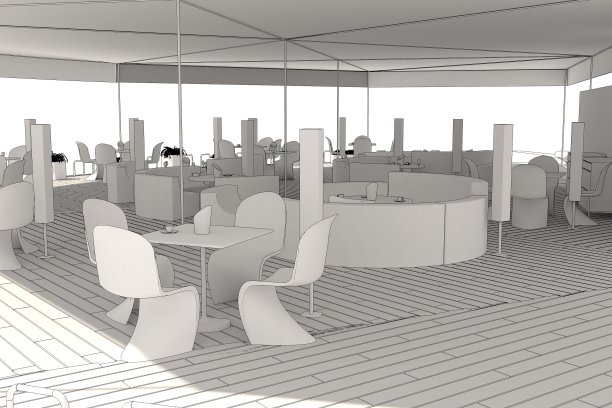 餐厅，夏季露台，3D插图图片下载