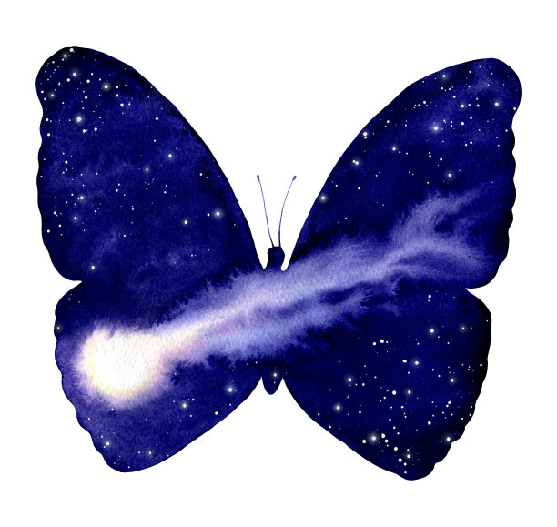 水彩彗星和蝴蝶双曝光图片下载