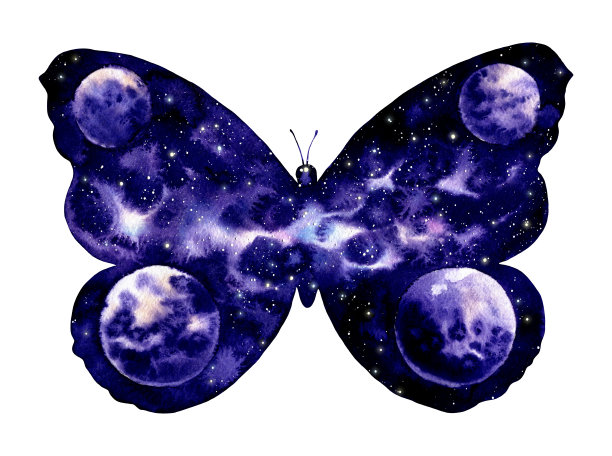 行星和蝴蝶的双重曝光图片下载