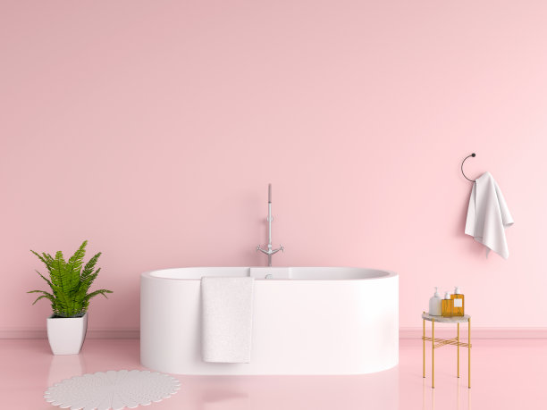 粉色浴室内部，3D渲染图片下载