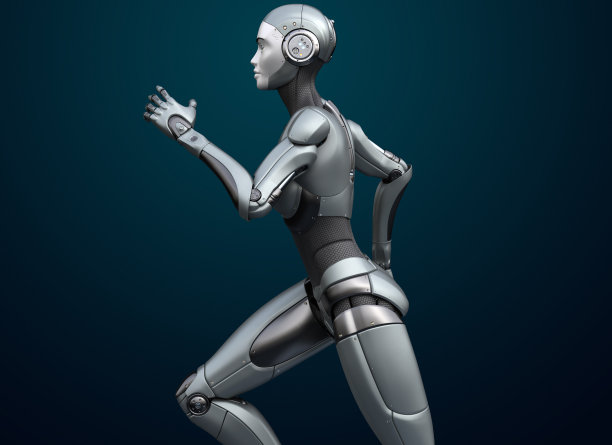 运行半机械人在黑暗的背景图片下载