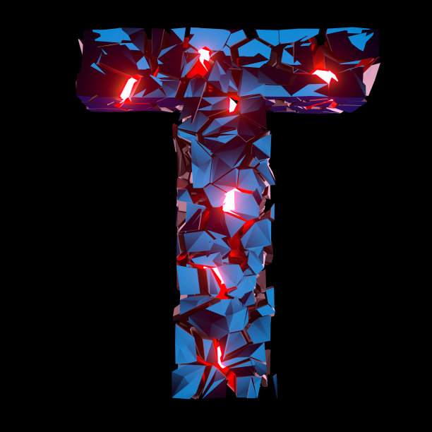 由抽象的多边形形状组成的发光字母T图片下载