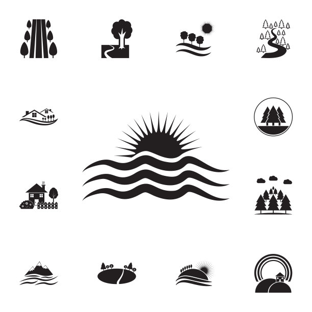 日落在海上标志。详细的一套风景图标。高级图形设计。收藏图标之一的网站，网页设计，移动应用程序图片下载