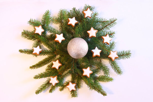 圣诞背景与冷杉树枝和星星图片下载