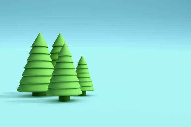 3D圣诞树在蓝色的背景图片下载