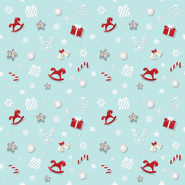 圣诞和新年图案背景与闪烁的星星和装饰元素。图片下载