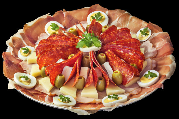 传统的欢迎装饰美食开胃菜美味的菜Meze孤立在黑色的背景图片下载