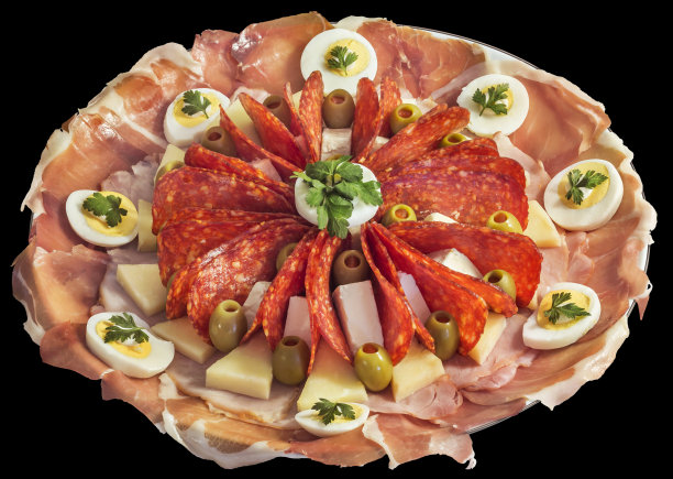 传统的欢迎装饰美食开胃菜美味的菜Meze孤立在黑色的背景图片下载
