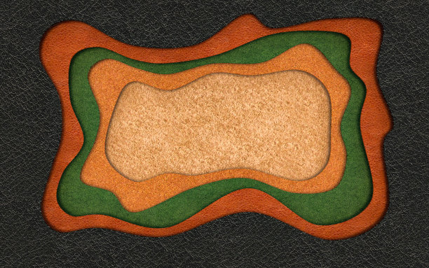 皮革纹理切割抽象背景与流动的液体切割形状。3 d渲染。图片下载