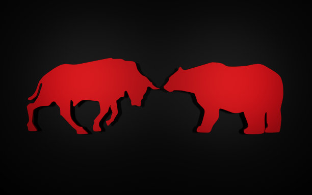 股票市场上用的牛和熊的标志贴花。三维渲染图片下载