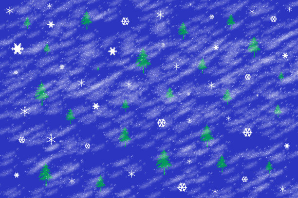 圣诞树和雪花图案的蓝色礼盒纸图片下载