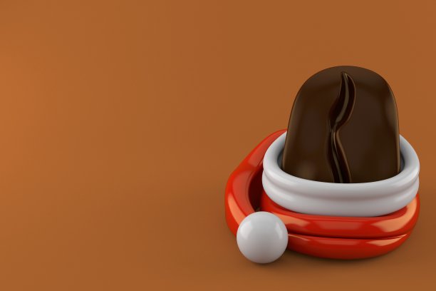 圣诞帽里的咖啡豆图片下载