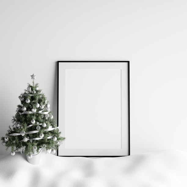 模拟海报框架室内白色圣诞冬季装饰图片下载