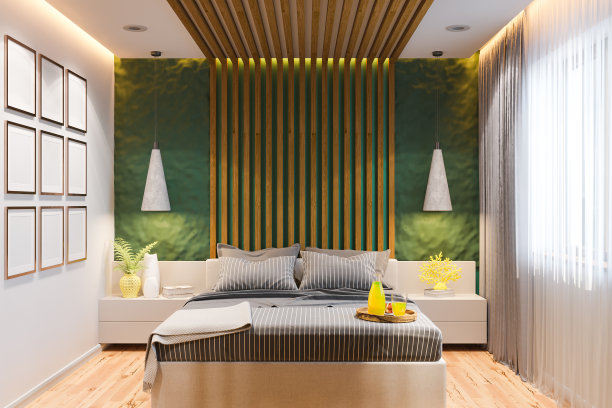 乡村别墅卧室3D渲染图图片下载