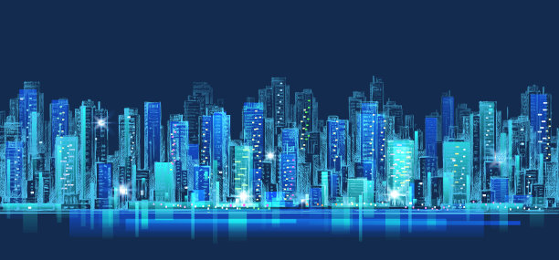 抽象城市夜景，城市景观矢量设计图片下载