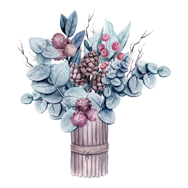 花的组成与水彩叶在柔和的颜色图片下载