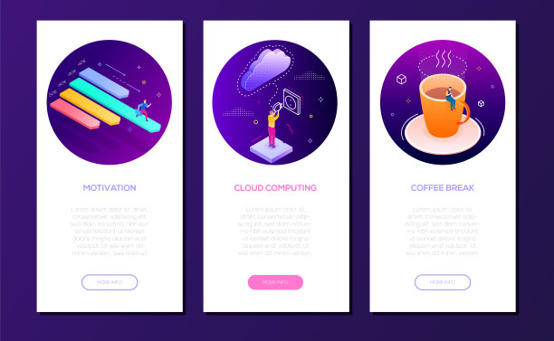 商业和技术-一套等距横幅图片下载