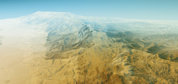 白山山峰3D渲染地形图地平线图片下载