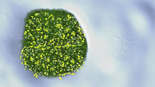 新鲜的绿色草地上的雪3d渲染图片下载