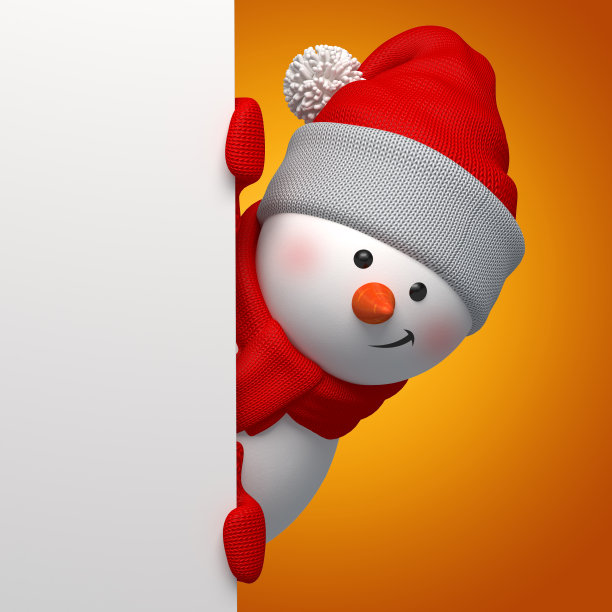 3d雪人拿着空白的圣诞旗帜图片下载