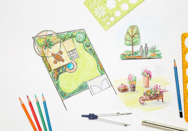 景观设计师设计的一个小后院计划在城镇图片下载