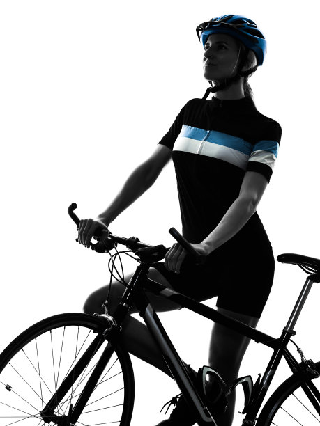 骑自行车的骑自行车的女人孤立的白色背景图片下载