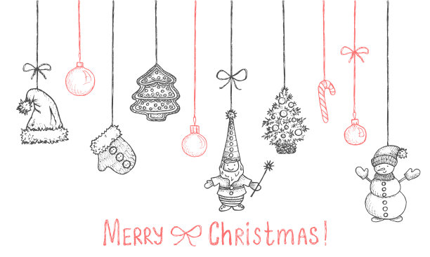 新年和圣诞节装饰- 10灰色和粉色手绘元素图片下载