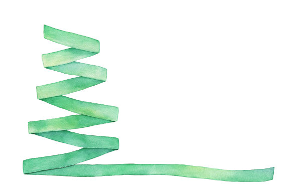 绿色的丝带，形状像三角形的冷杉树，末端长。美丽的装饰边框与复制空间。图片下载